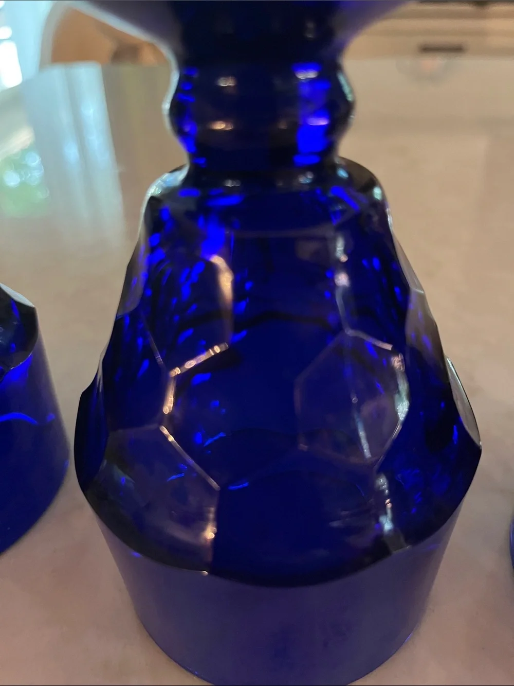 3 Vintage Viking WaterGlasses Globlets Cobalt Blue Honeycomb Pattern heavy